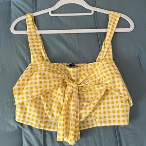 Zara Yellow and White Ruffled Tie Front Crop Top